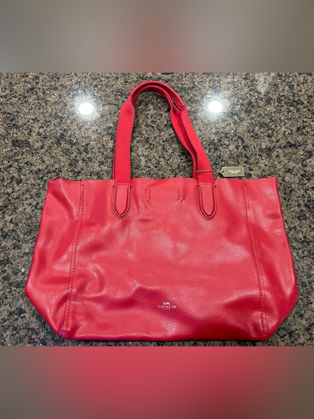 Coach Red Leather Tote with Gold Logo Tag